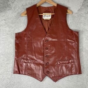 Bermans Leather Vest Mens 42 Brown Vintage Western Cowboy Biker 80s